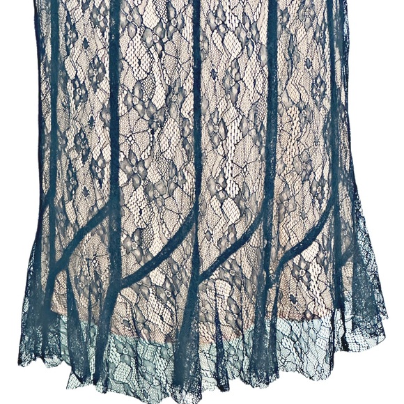 KIMCHI BLUE STRAPLESS MIDI COCKTAIL / PROM DRESS SZ 0 NUDE W/BLACK LACE OVERLAY - Picture 5 of 7